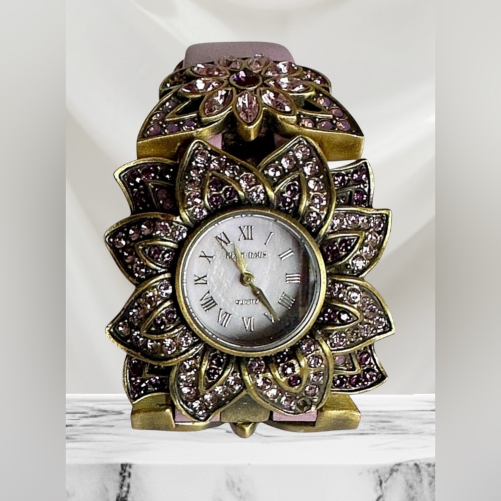 Heidi Daus Bracelet Watch Floral Watch w Leather Strap with Swarovski Crystals